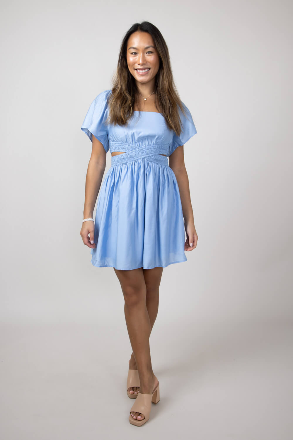 Cutout Short Sleeve Dress for Women in Blue