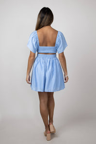 Cutout Short Sleeve Dress for Women in Blue