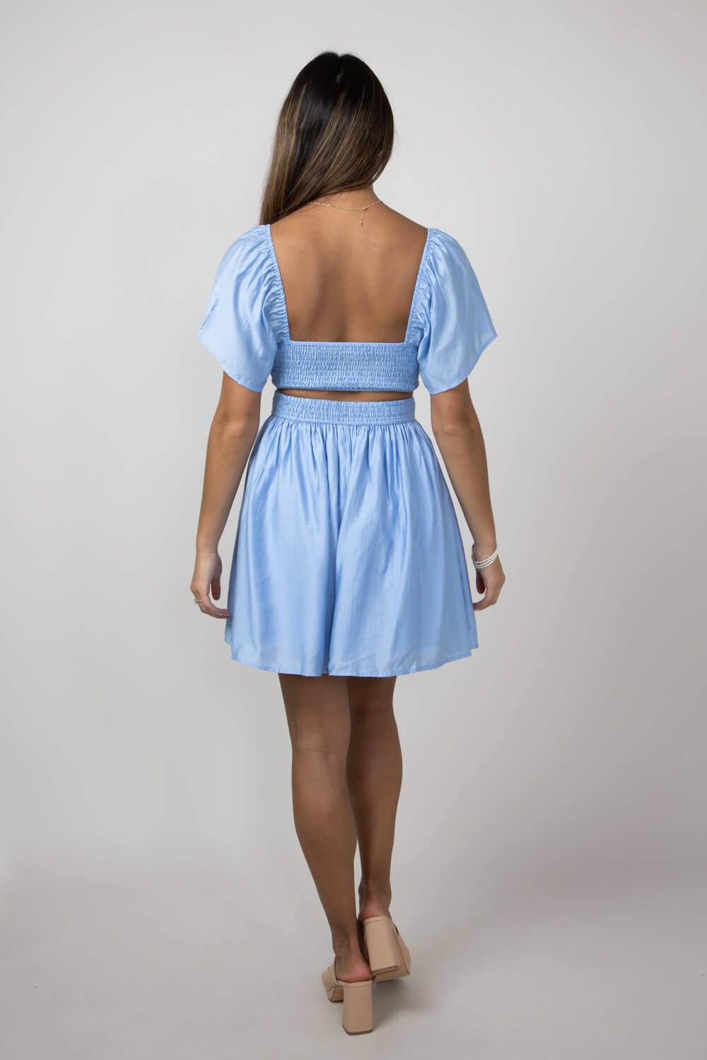 Cutout Short Sleeve Dress for Women in Blue