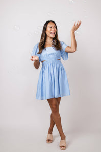 Cutout Short Sleeve Dress for Women in Blue