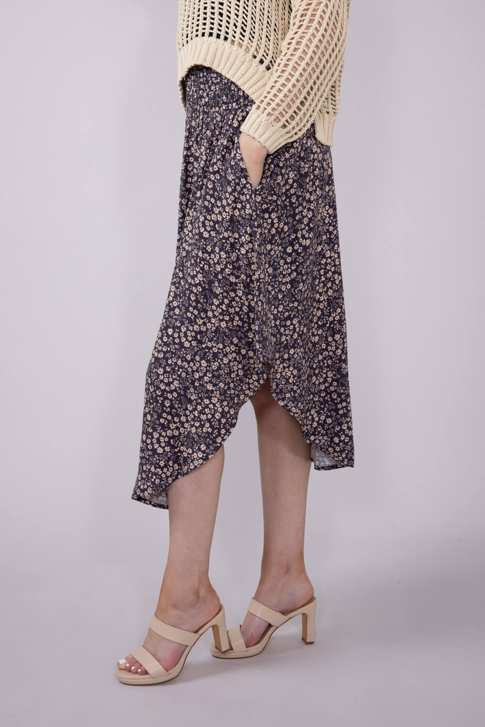 Ditsy Floral Hi-Low Midi Skirt for Women in Purple