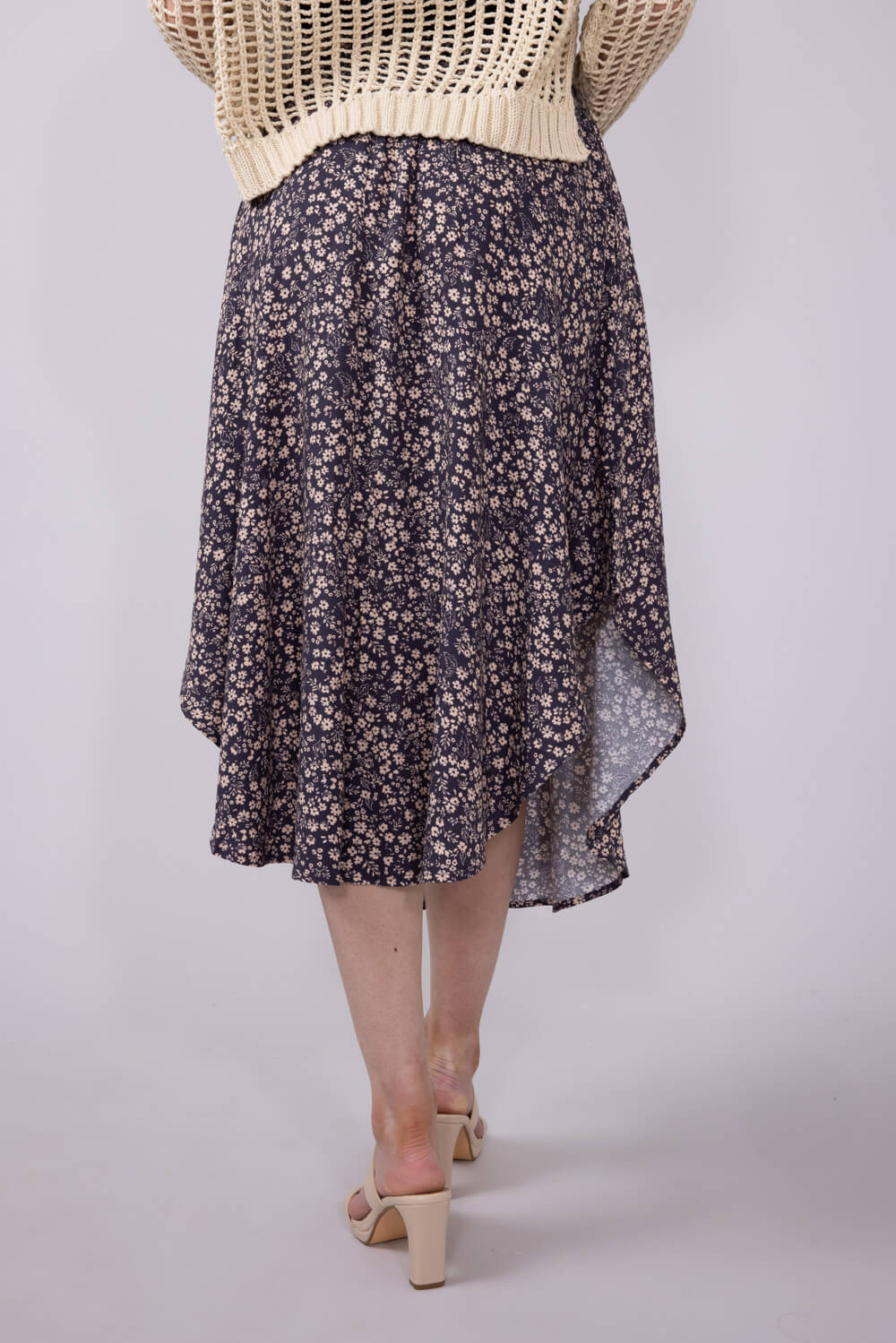 Ditsy Floral Hi-Low Midi Skirt for Women in Purple