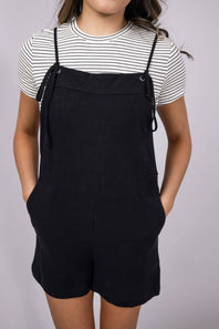 Tie Strap Cami Romper for Women in Black