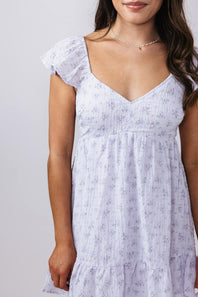 Floral Flutter Sleeve Dress for Women in Lilac