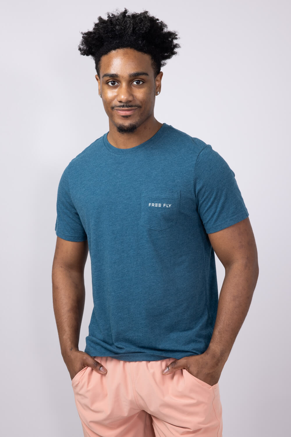 Free Fly Salt & Sun Pocket T-Shirt for Men in Heather Legion Blue