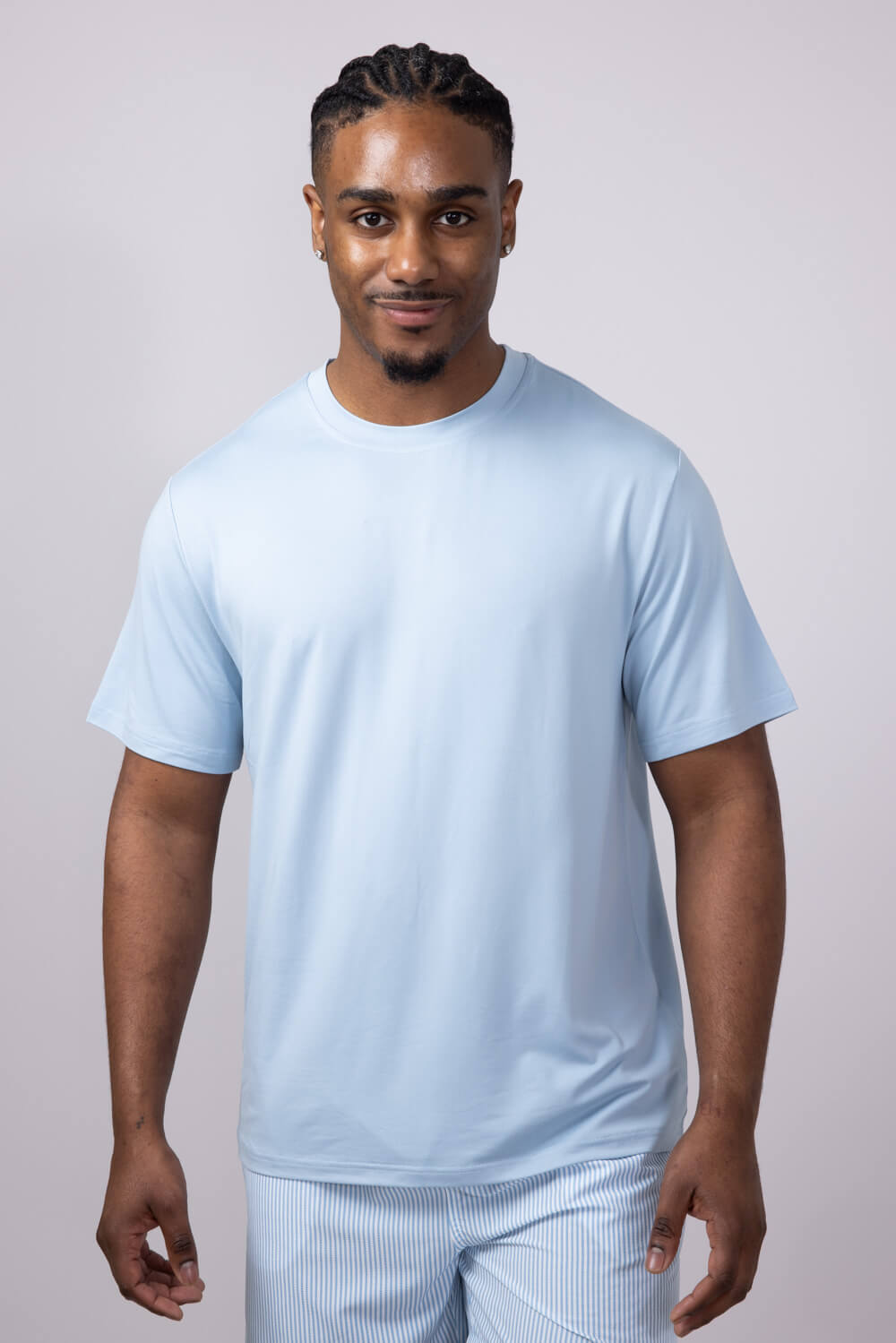 Hallstatt Ultra Soft Knit Poly T-Shirt for Men in Blue Fog