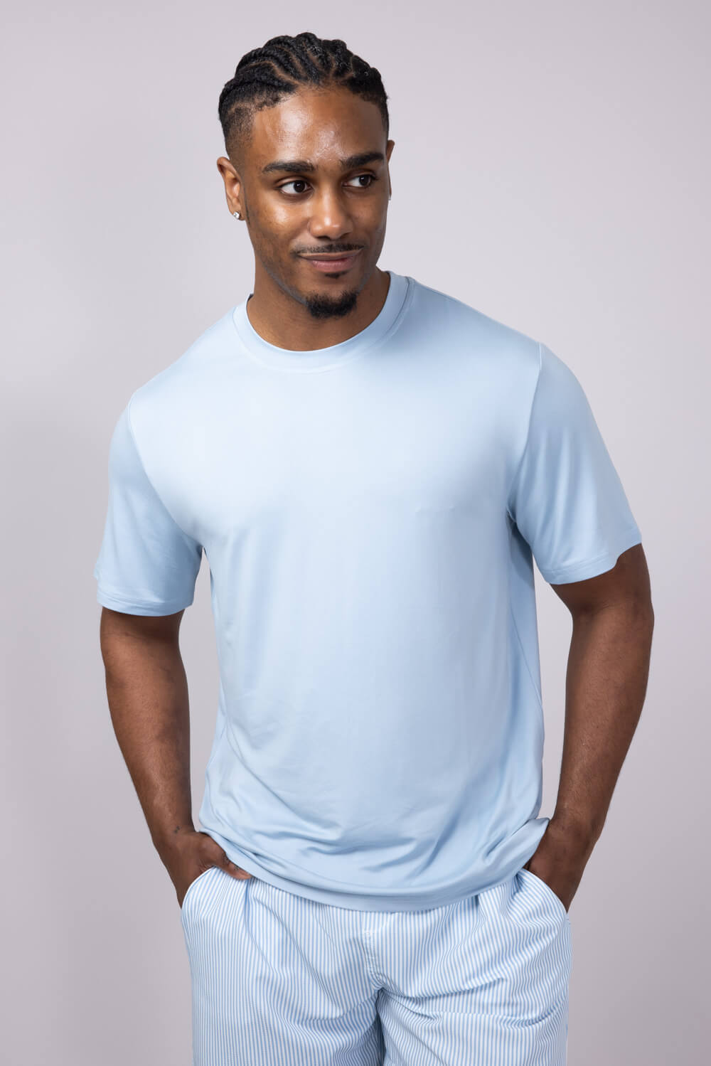 Hallstatt Ultra Soft Knit Poly T-Shirt for Men in Blue Fog