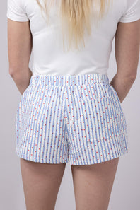 Heart Stripe Boxer Shorts for Women in White/Blue