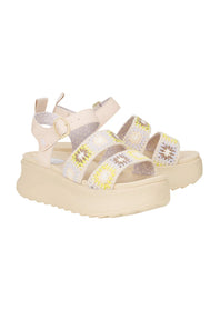 HEYDUDE Delray Buckle Cottage Crochet Sandals for Women in Egret/Lavender