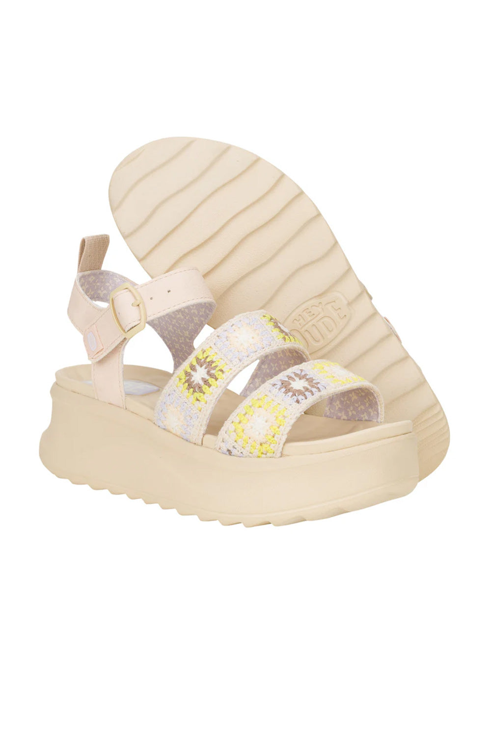 HEYDUDE Delray Buckle Cottage Crochet Sandals for Women in Egret/Lavender