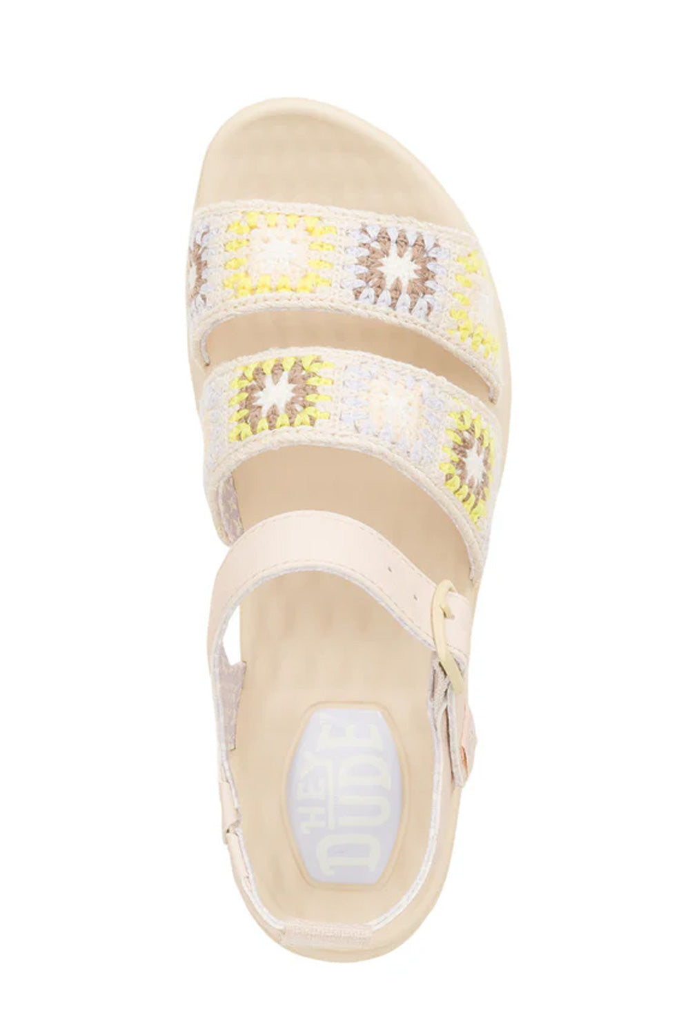 HEYDUDE Delray Buckle Cottage Crochet Sandals for Women in Egret/Lavender