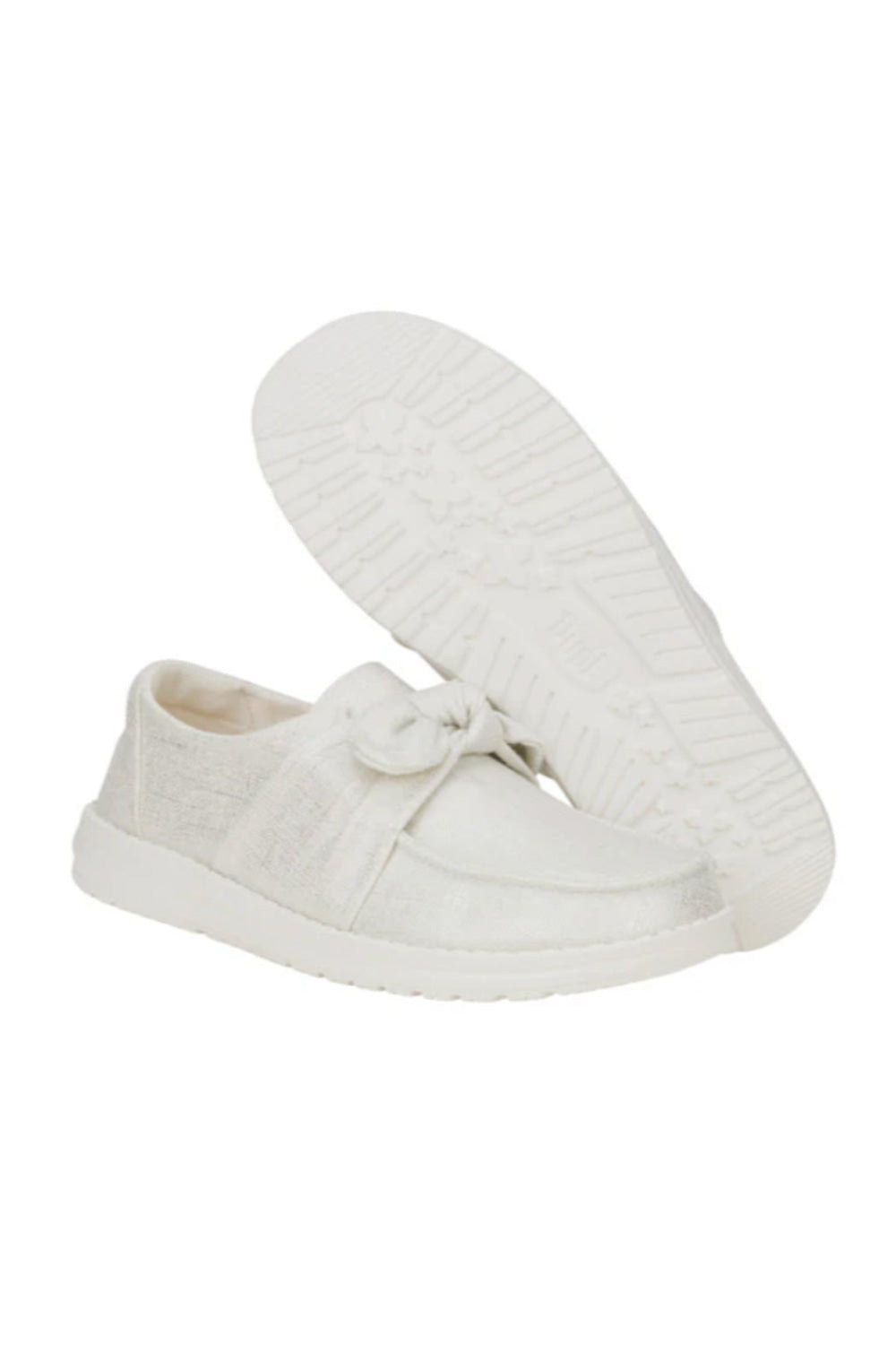 HEYDUDE Women’s Wendy Bow Shimmer Shoes in Silver
