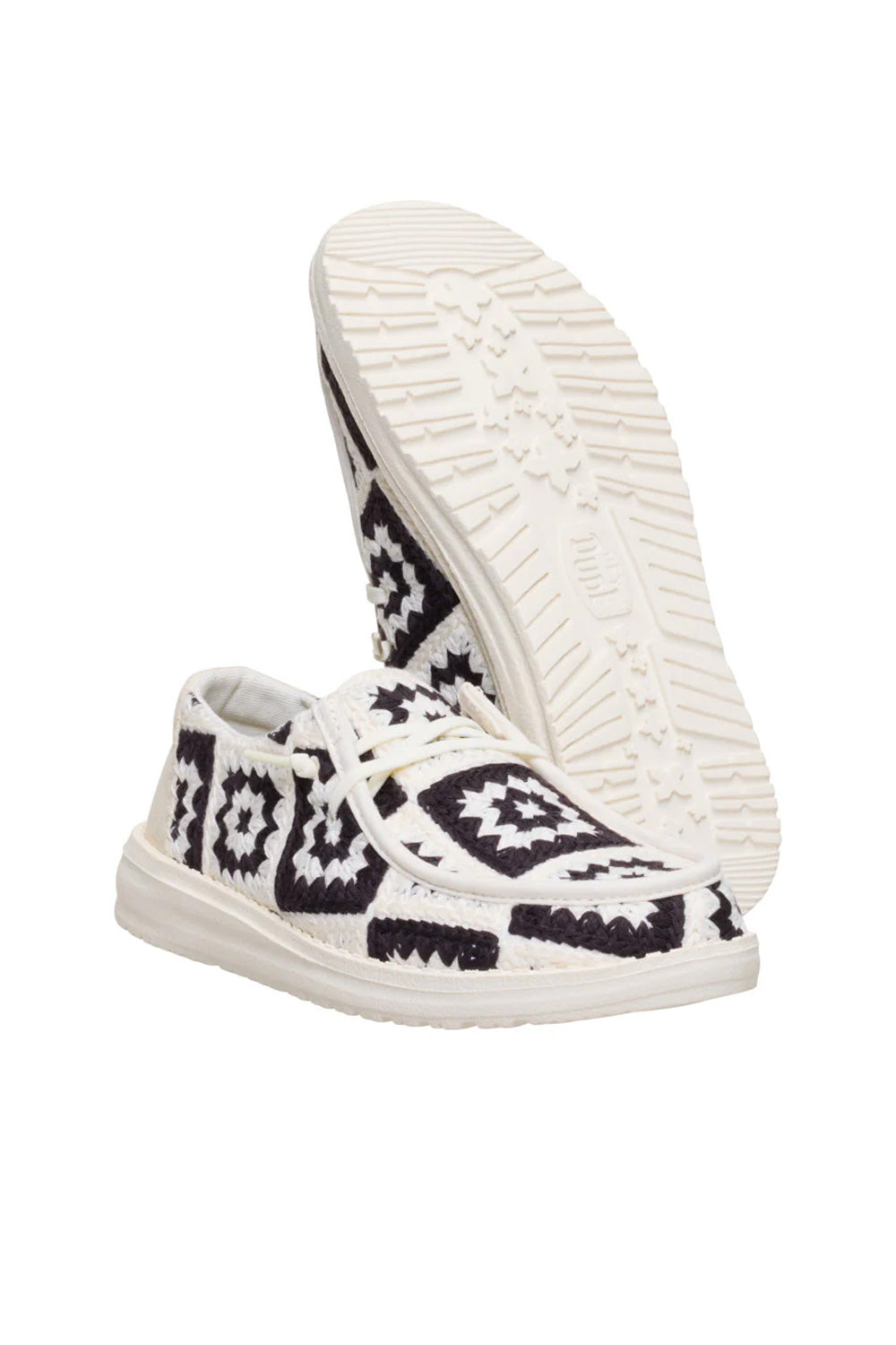 HEYDUDE Women’s Wendy Cottage Crochet Shoes in Black Multi