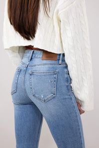 Hidden High Rise Flare Distressed Jeans for Women in Medium Wash