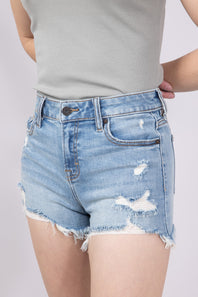 Hidden Frayed Hem Stretch Light Wash Denim Shorts for Women