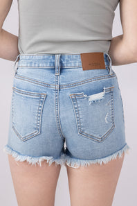 Hidden Frayed Hem Stretch Light Wash Denim Shorts for Women