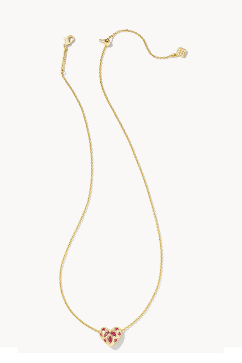 Kendra Scott Holland Gold Heart Short Pendant Necklace in Pink Crystal