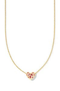 Kendra Scott Holland Gold Heart Short Pendant Necklace in Pink Crystal