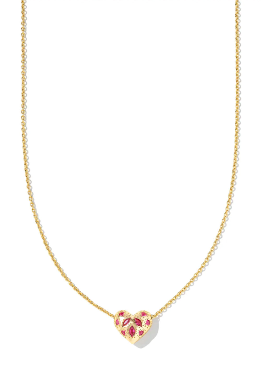 Kendra Scott Holland Gold Heart Short Pendant Necklace in Pink Crystal