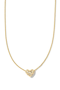 Kendra Scott Holland Gold Heart Short Pendant Necklace in White Crystal 