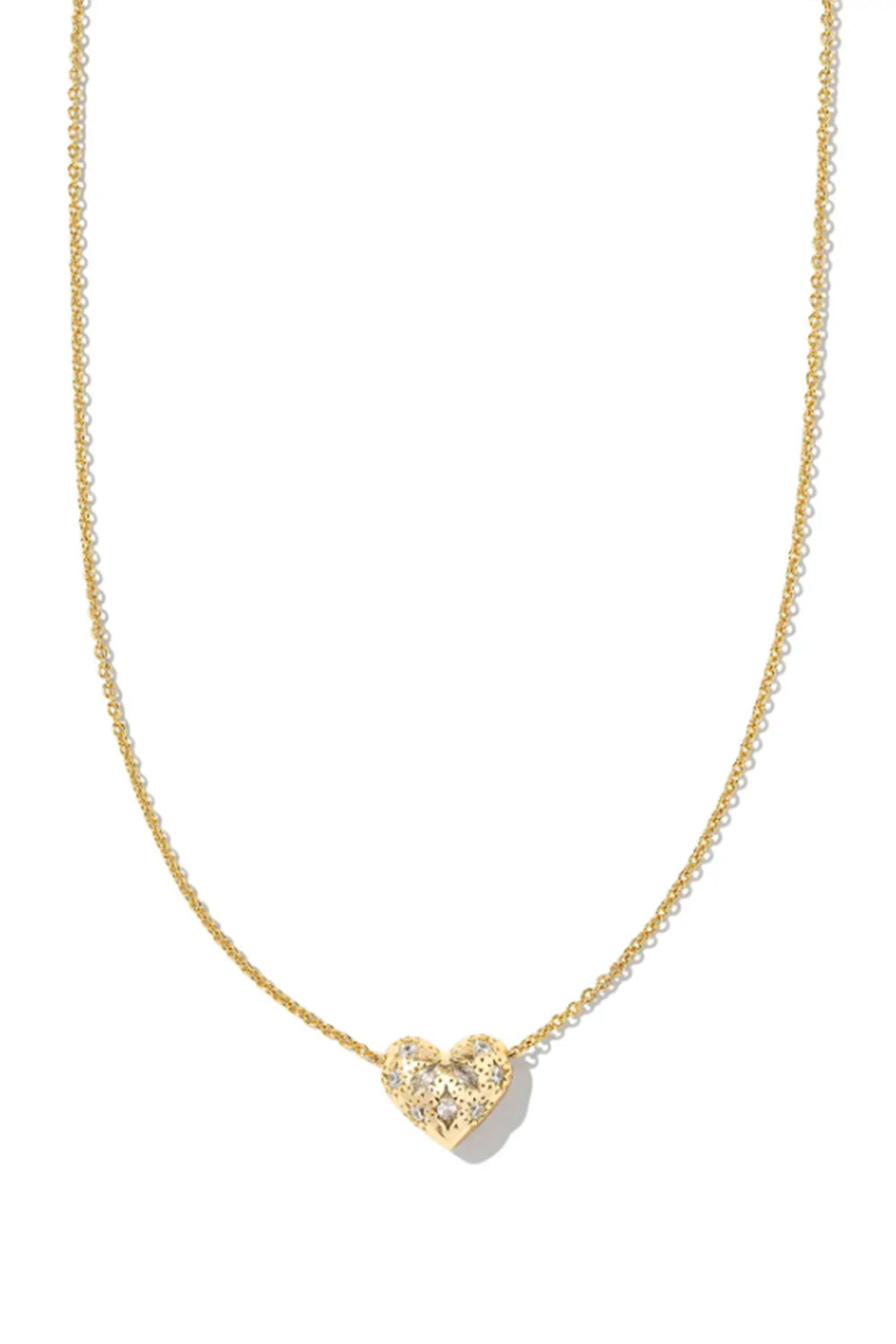 Kendra Scott Holland Gold Heart Short Pendant Necklace in White Crystal 
