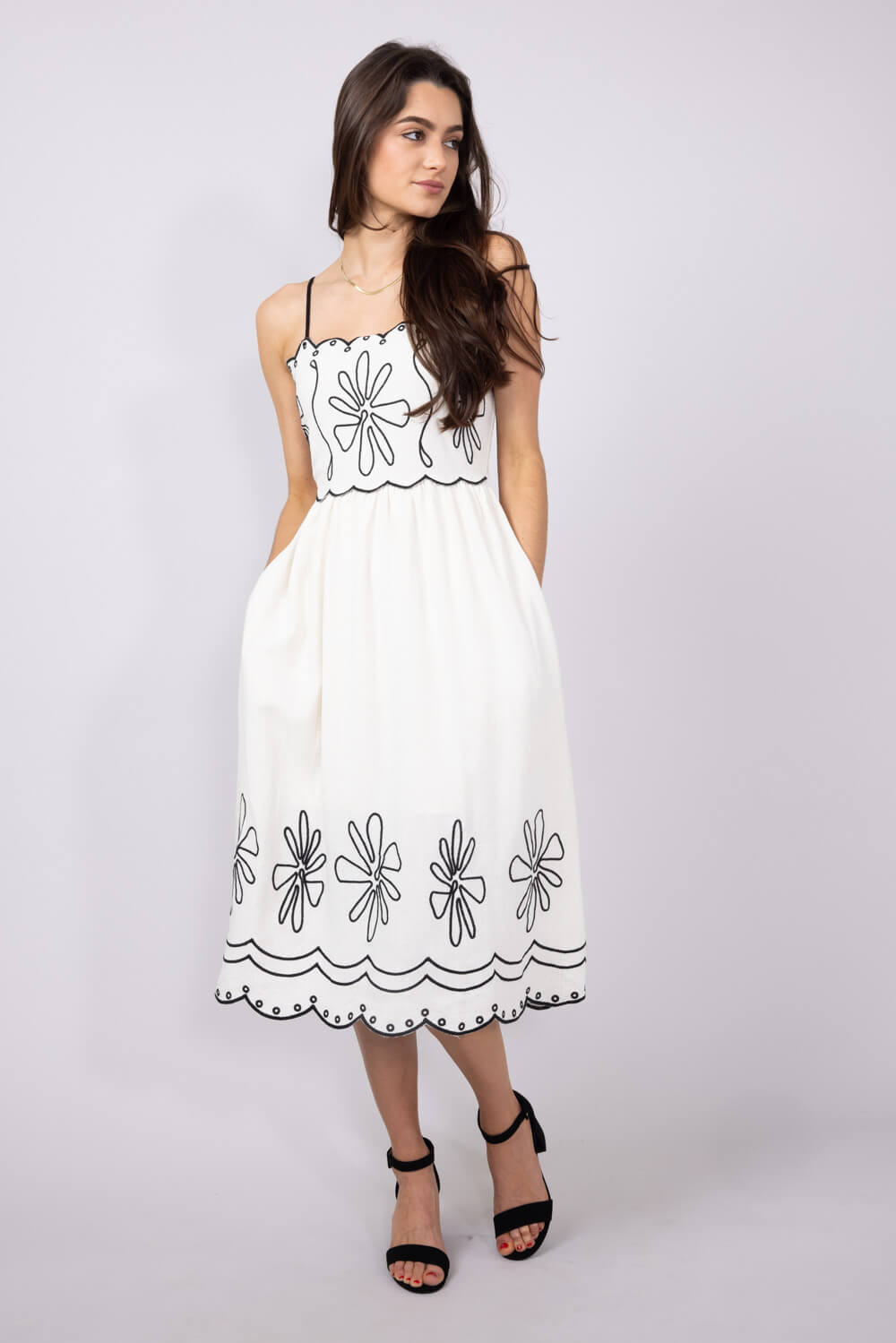Illa Illa Linen Embroidery Midi Dress for Women in Natural