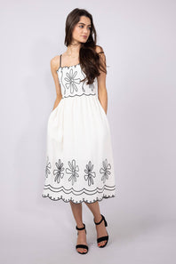 Illa Illa Linen Embroidery Midi Dress for Women in Natural