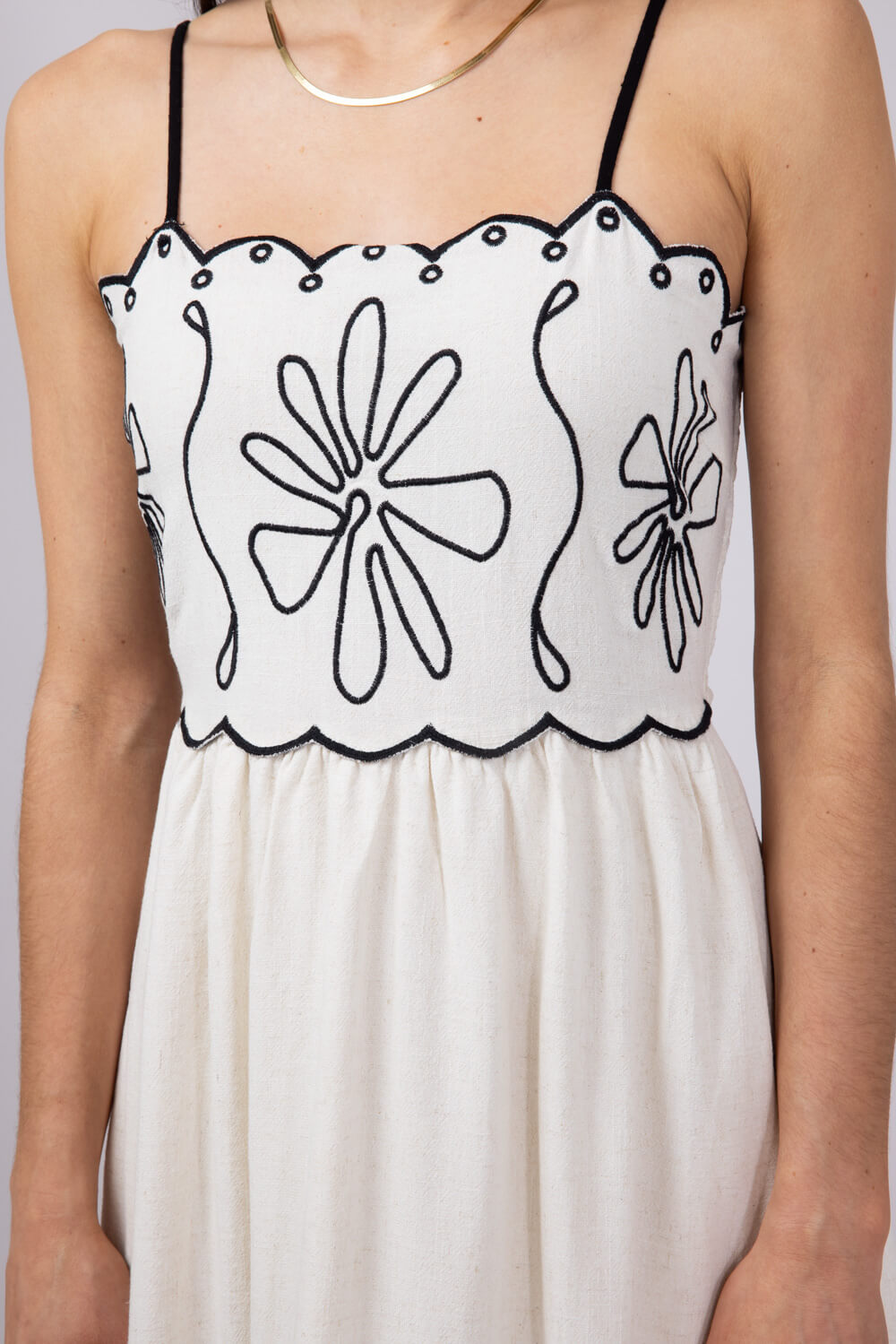 Illa Illa Linen Embroidery Midi Dress for Women in Natural