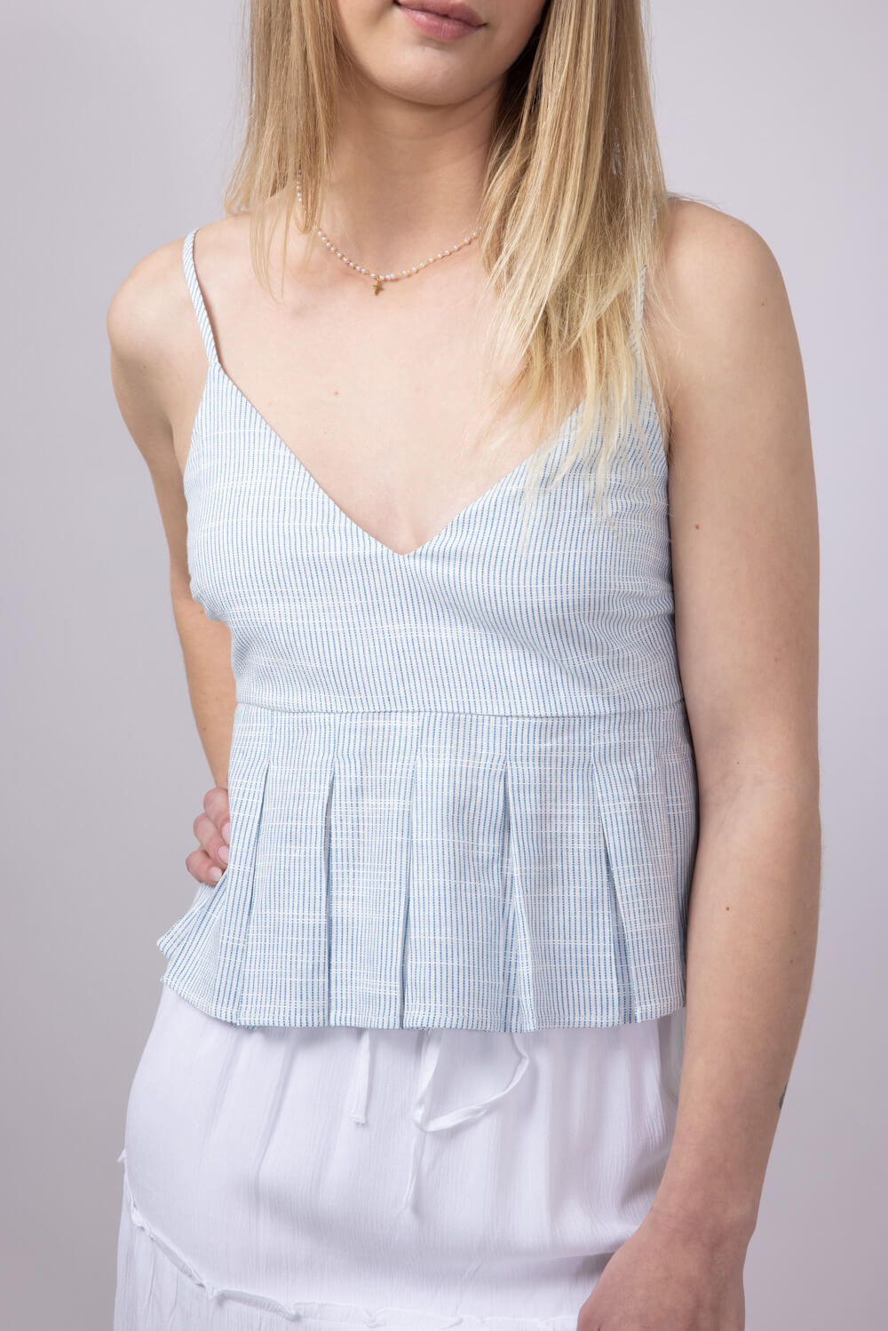 Illa Illa Pin Stripe Pleated Cami for Women in Blue