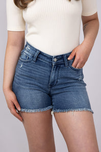 Judy Blue High Rise V-Front Fray Hem Denim Shorts for Women