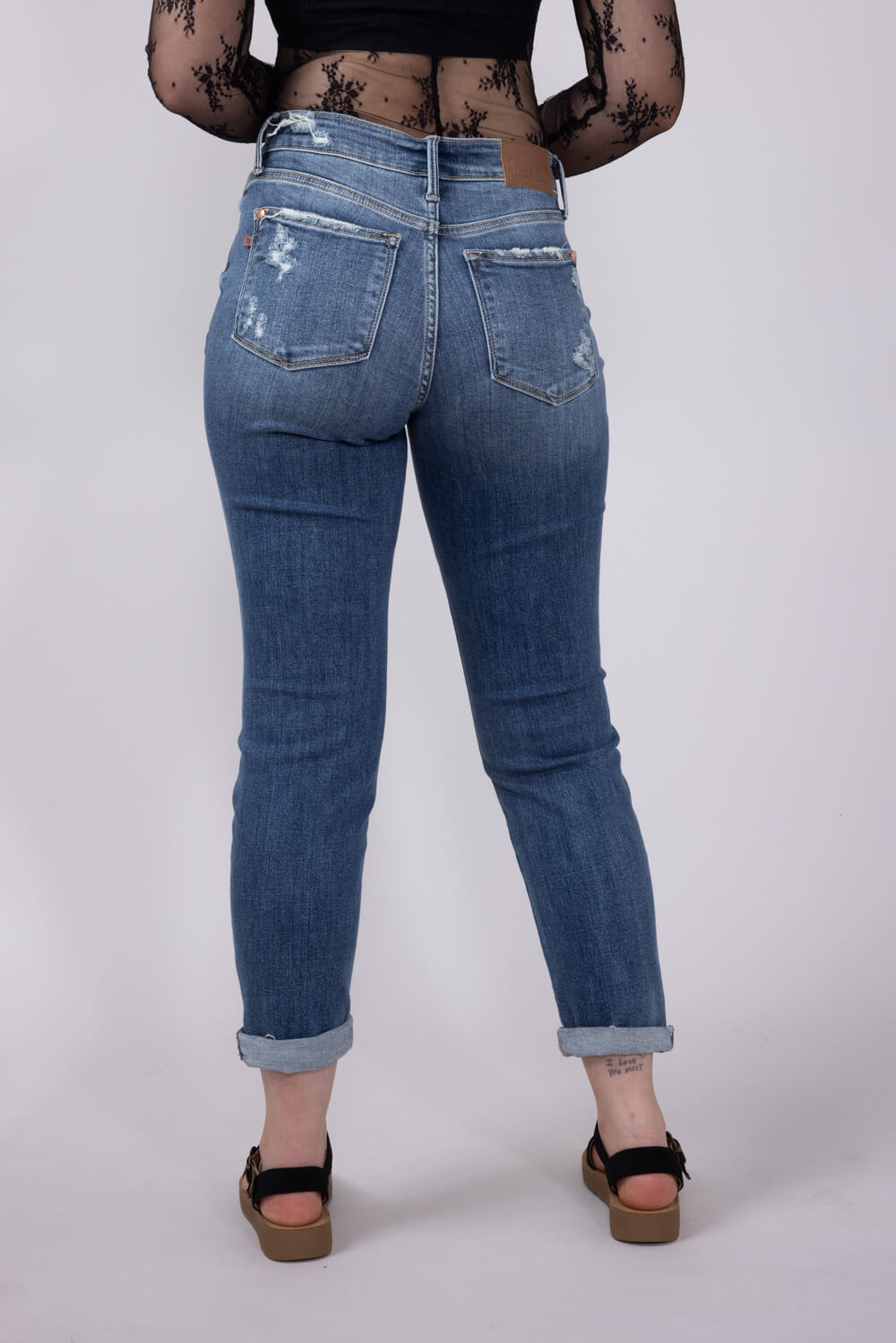 Judy Blue Mid Rise Distress Button Fly Boyfriend Jeans for Women