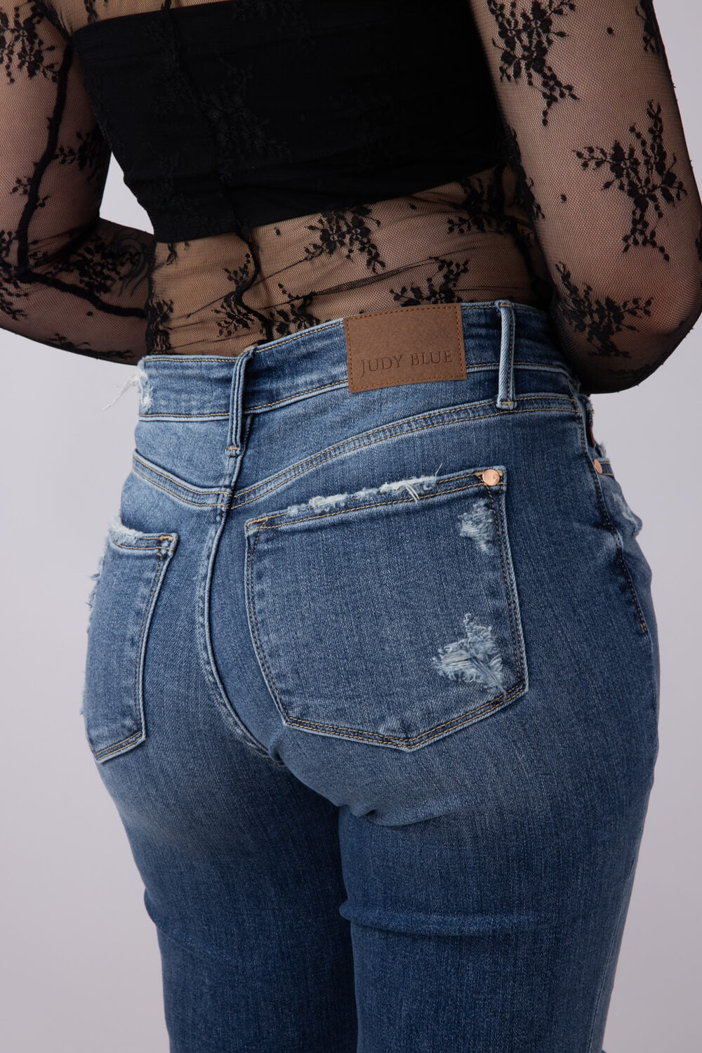 Judy Blue Mid Rise Distress Button Fly Boyfriend Jeans for Women