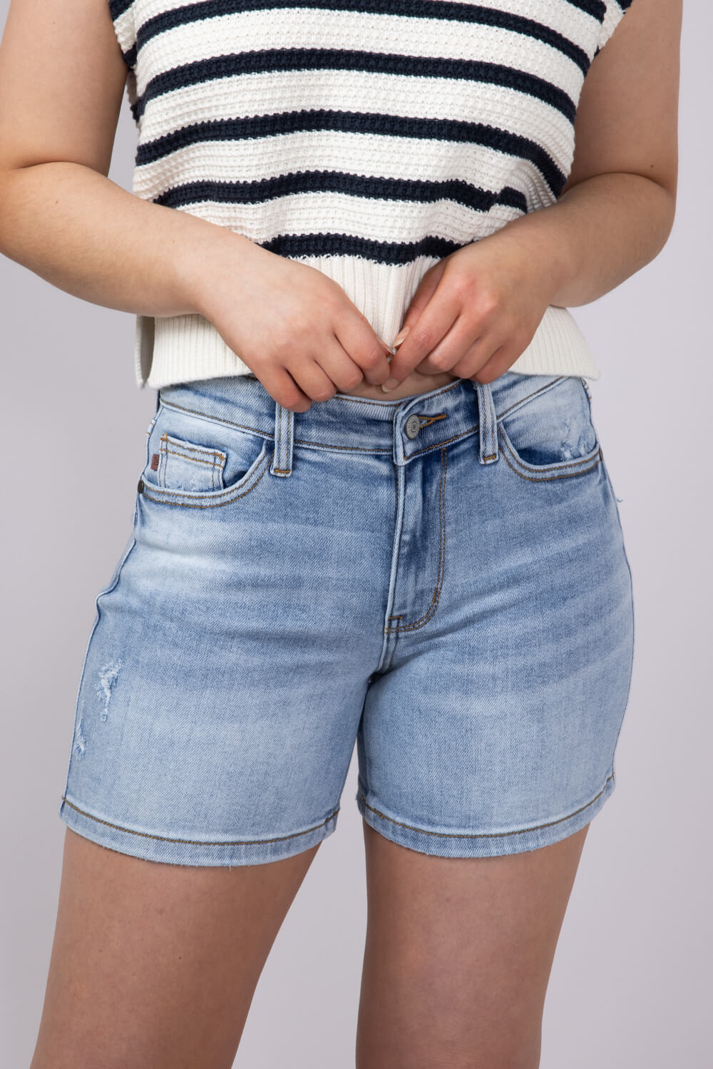 Judy Blue Mid Rise Dad Denim Shorts for Women