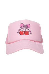 Katydid Cherry Bow Foam Trucker Hat for Women in Light Pink
