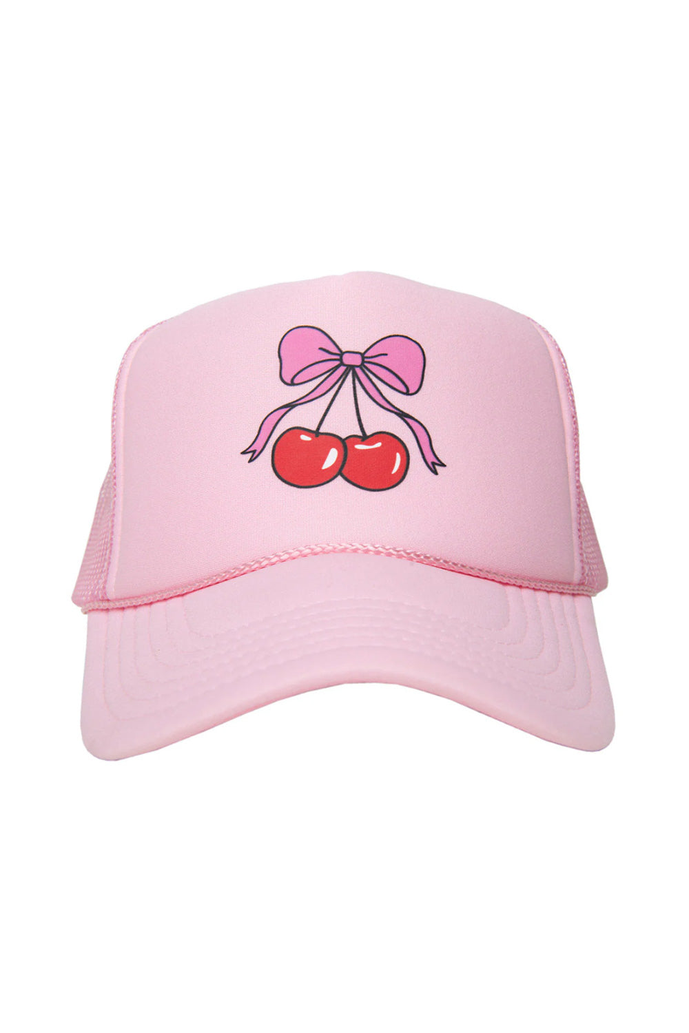 Katydid Cherry Bow Foam Trucker Hat for Women in Light Pink