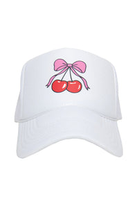 Cherry Bow Foam Trucker Hat for Women in White | KDC-TCFM-1125-WHT