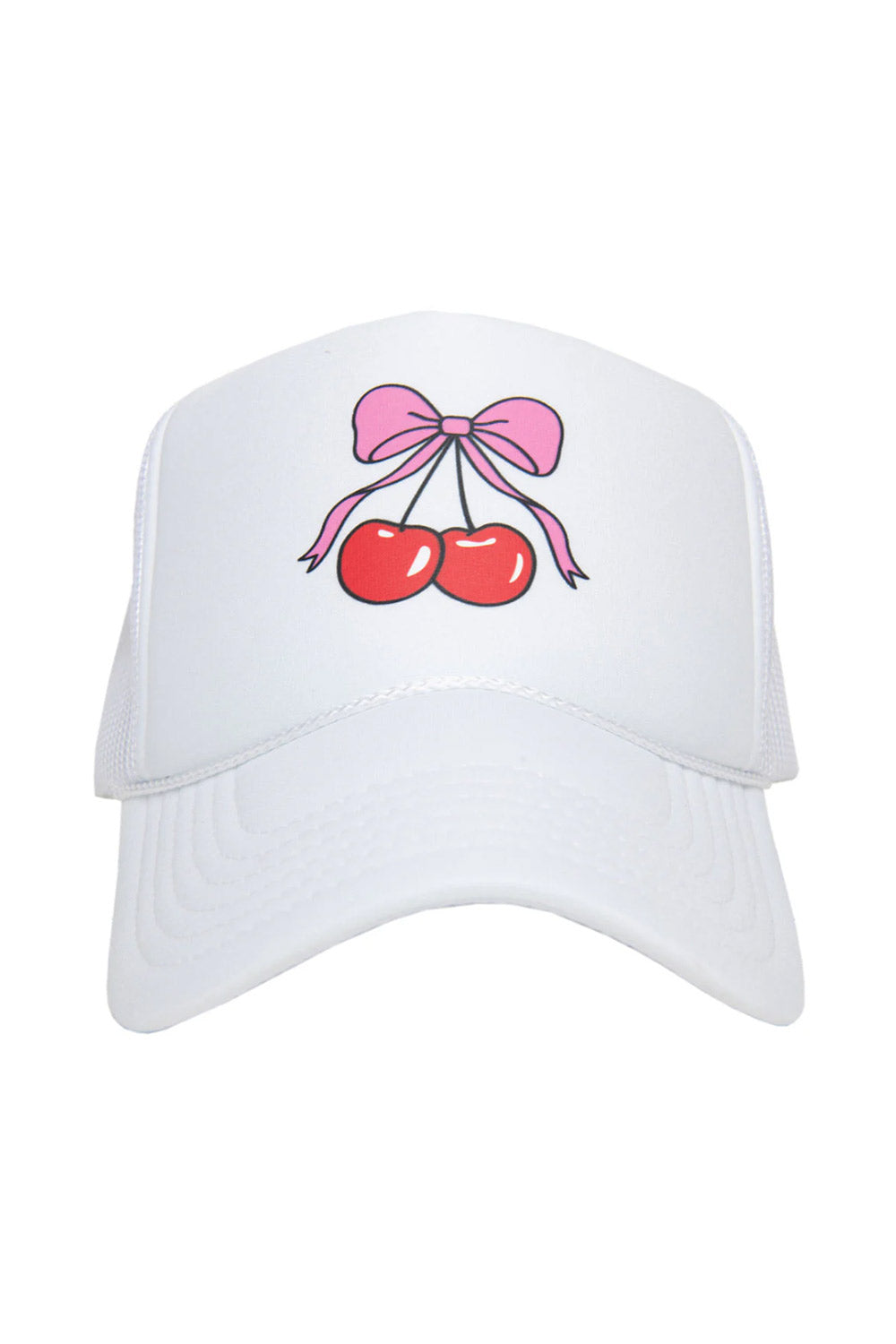 Cherry Bow Foam Trucker Hat for Women in White | KDC-TCFM-1125-WHT