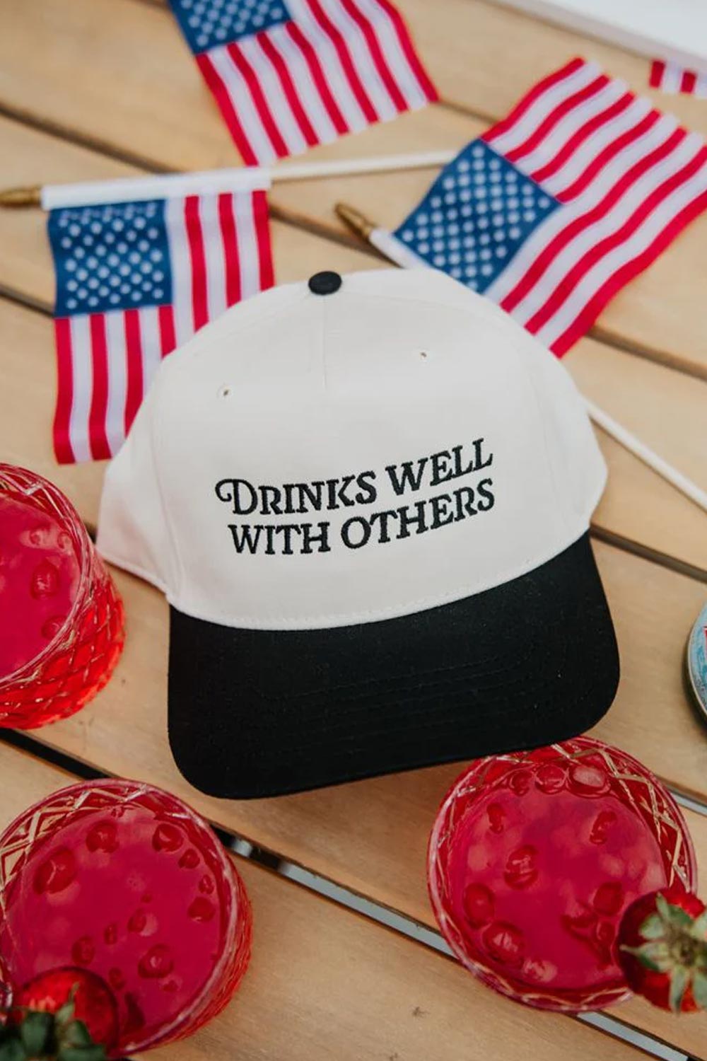 Drinks Well With Others Trucker Hat for Women in Black/Tan