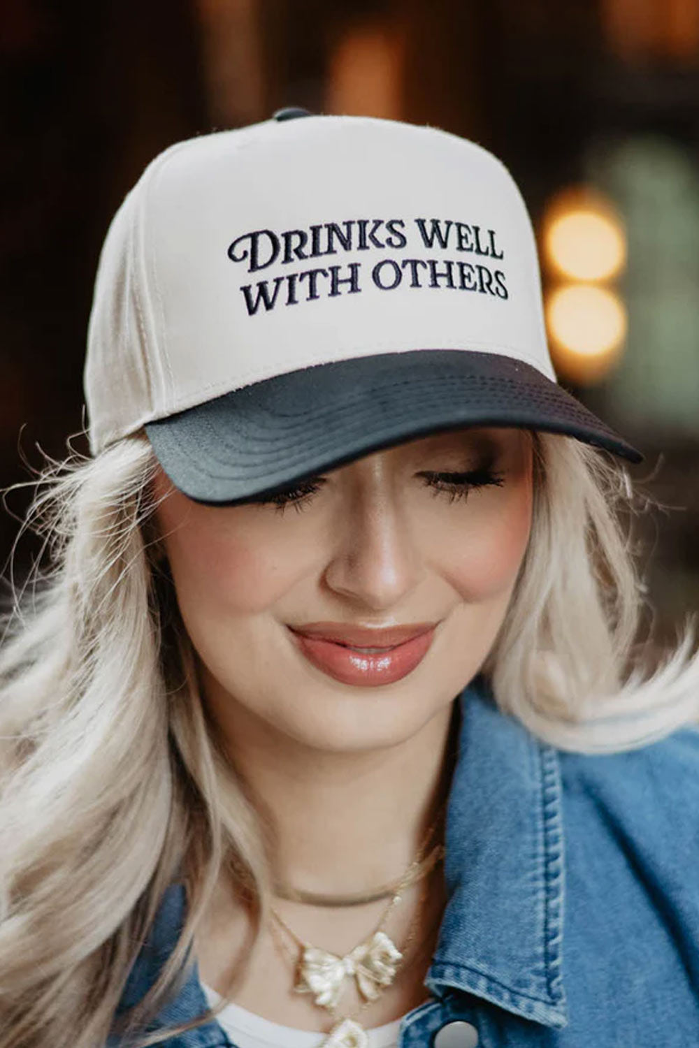 Drinks Well With Others Trucker Hat for Women in Black/Tan
