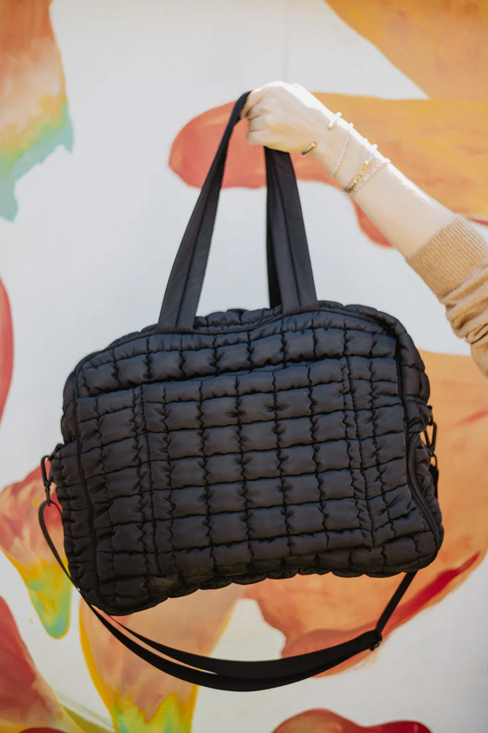 Quilted Puffer Weekender Bubble Bag for Women in Black