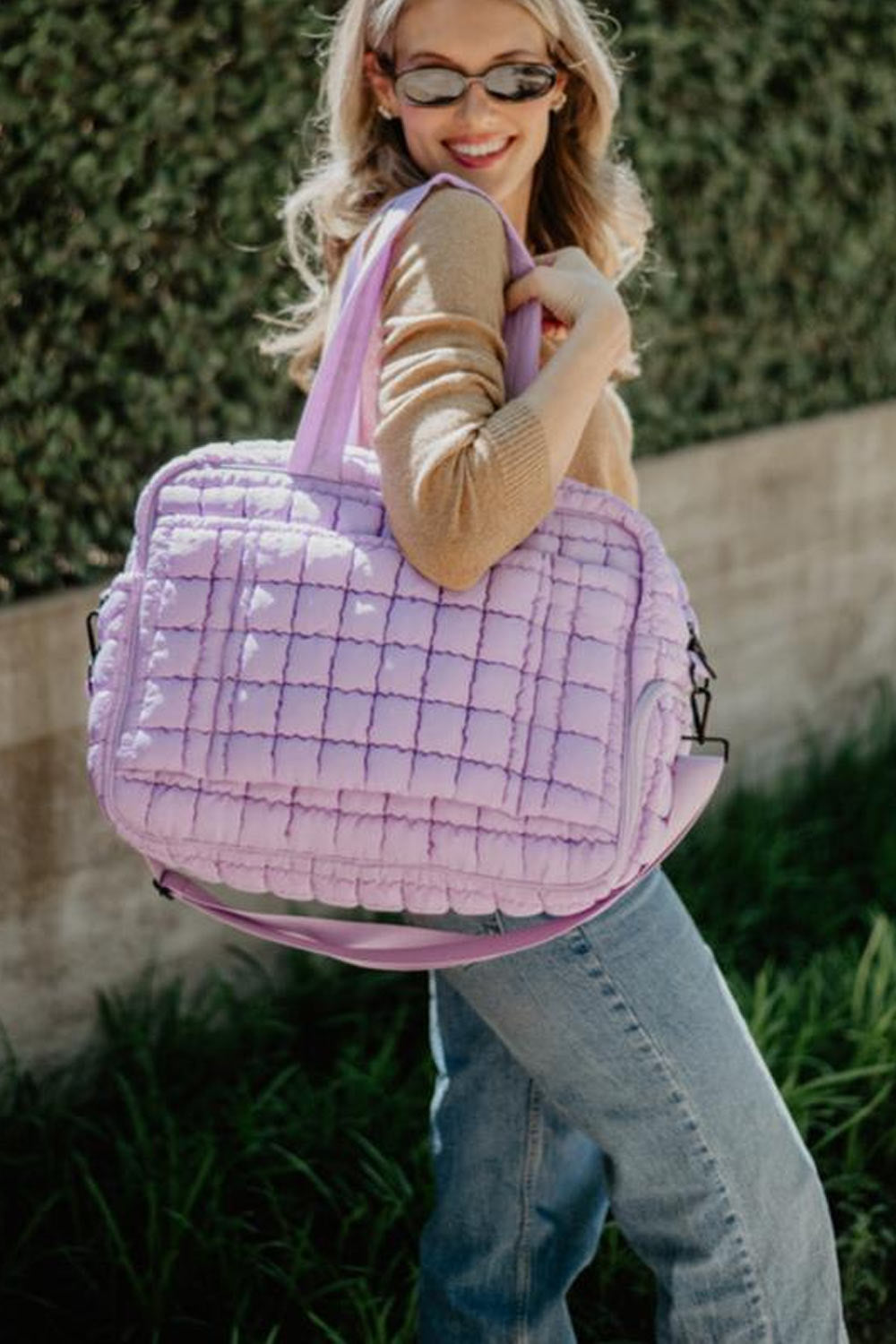 Quilted Puffer Weekender Bubble Bag for Women in Light Purple