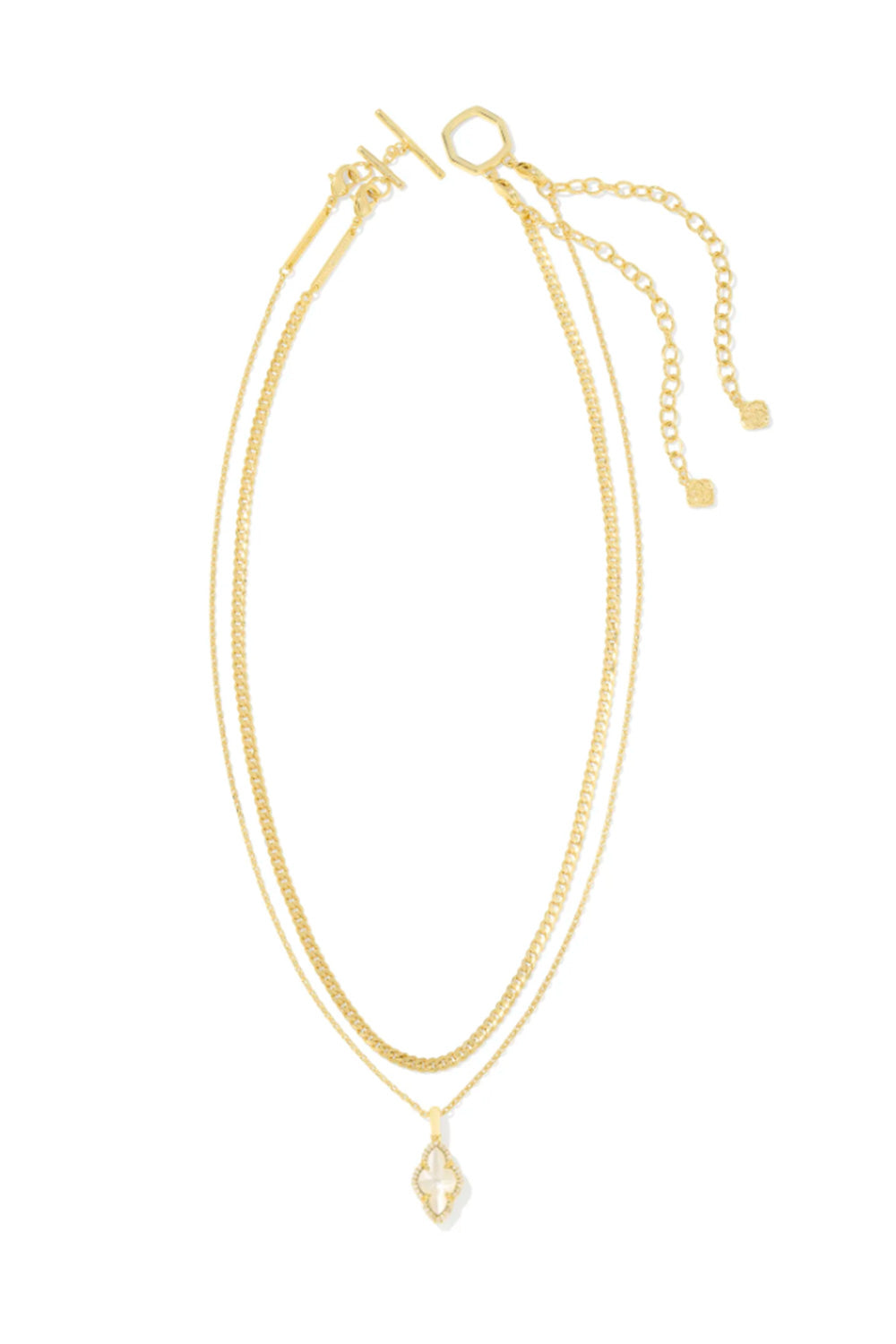 Kendra Scott Abbie Gold Pave Frame Large Long Pendant Necklace in Ivory Mother-of-Pearl