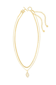 Kendra Scott Abbie Gold Pave Frame Large Long Pendant Necklace in Ivory Mother-of-Pearl
