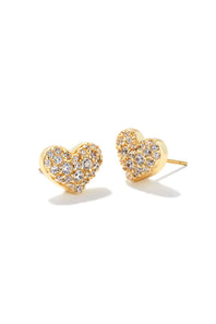 Kendra Scott Ari Gold Pavé Crystal Heart Earrings in White Crystal
