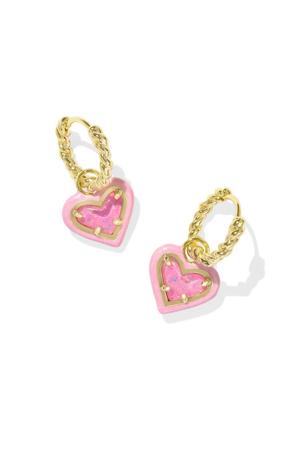 Kendra Scott Ari Heart Enamel Frame Gold Huggie Earrings in Gold Pink