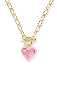 Kendra Scott Ari Heart Enamel Frame Chain Necklace in Gold Pink