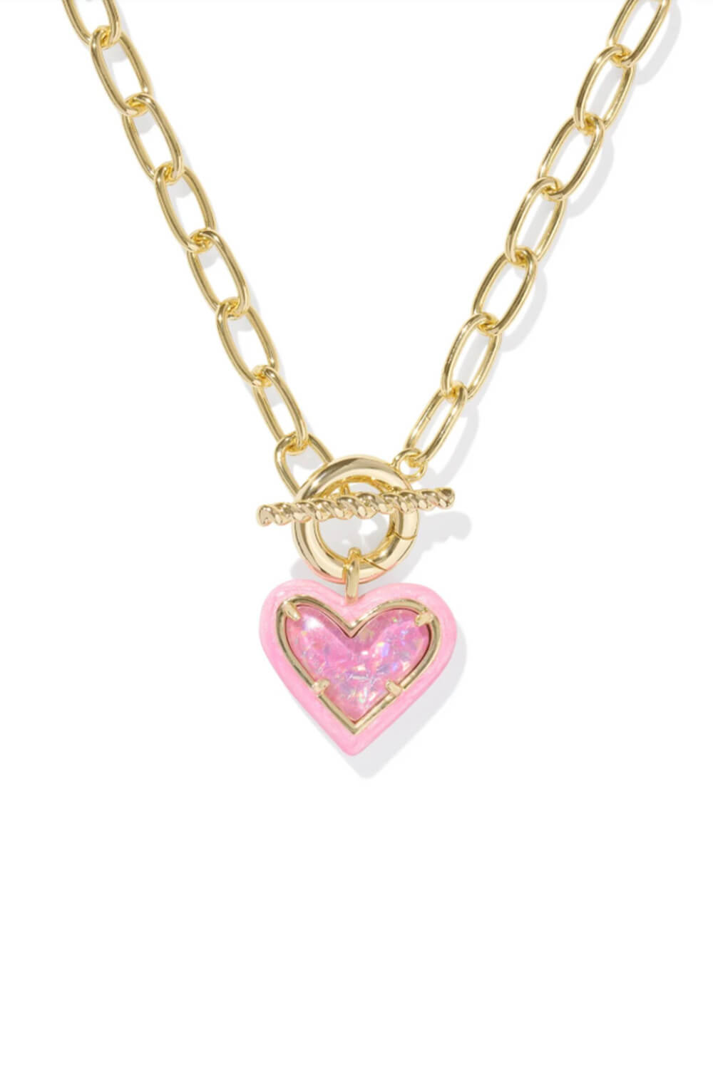 Kendra Scott Ari Heart Enamel Frame Chain Necklace in Gold Pink
