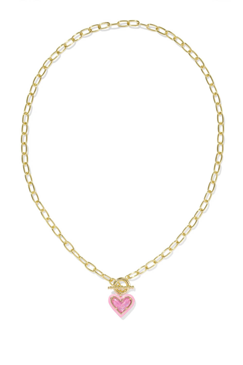 Kendra Scott Ari Heart Enamel Frame Chain Necklace in Gold Pink