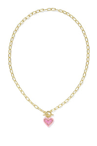 Kendra Scott Ari Heart Enamel Frame Chain Necklace in Gold Pink