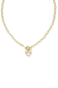 Kendra Scott Ari Heart Enamel Frame Chain Necklace in Gold Ivory Mother of Pearl 